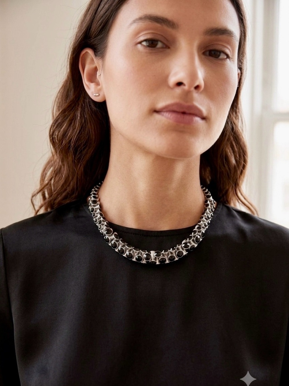 BLACK GLASS NECKLACE Chunky chain choker